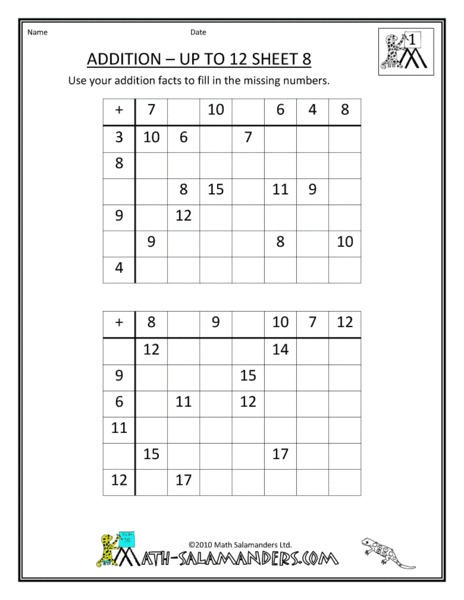 Addition - Up to 12 Sheet 8 Worksheet