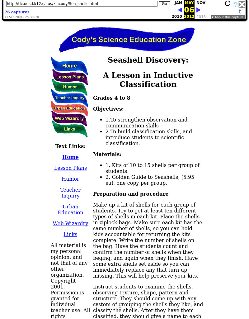 Seashell Discovery:  A Lesson in Inductive Classification Lesson Plan