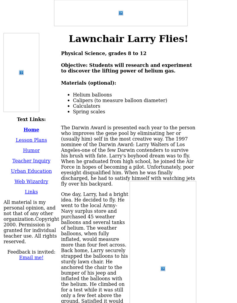 Lawnchair Larry Flies! Lesson Plan
