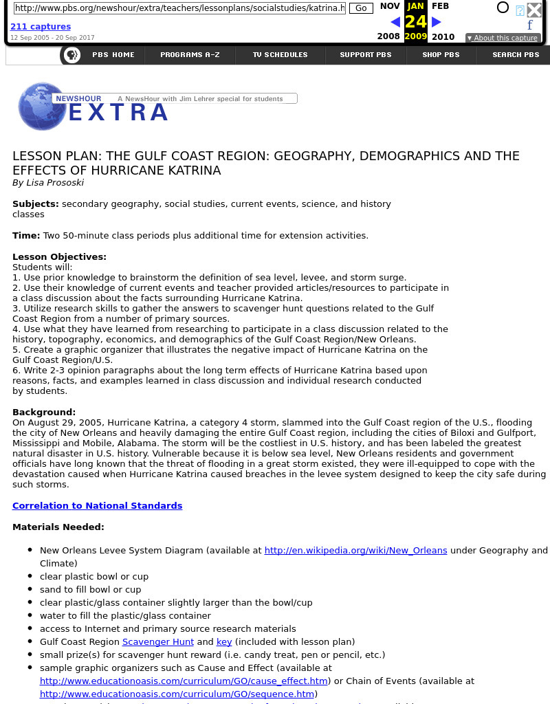 The Gulf Coast Region: Georgraphy, Demographics and the Effects of Hurricane Katrina Lesson Plan
