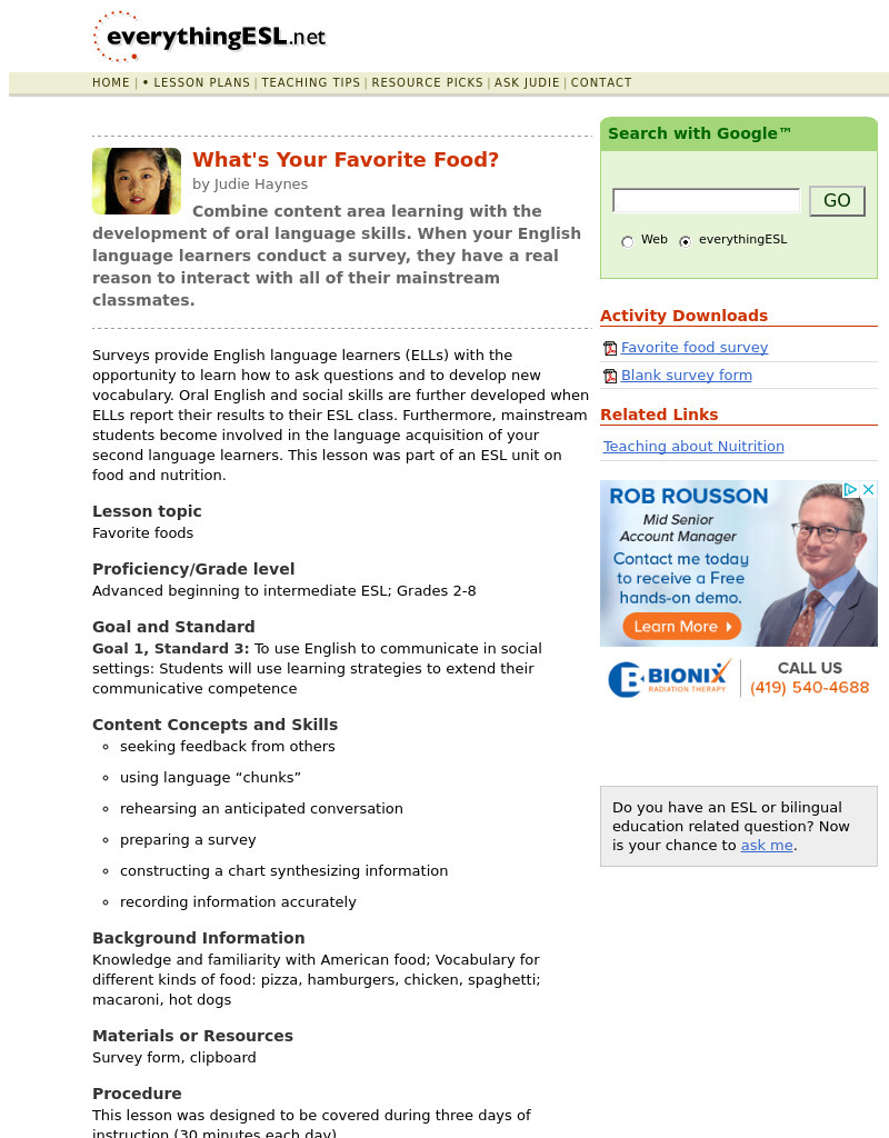 What's Your Favorite Food? Lesson Plan