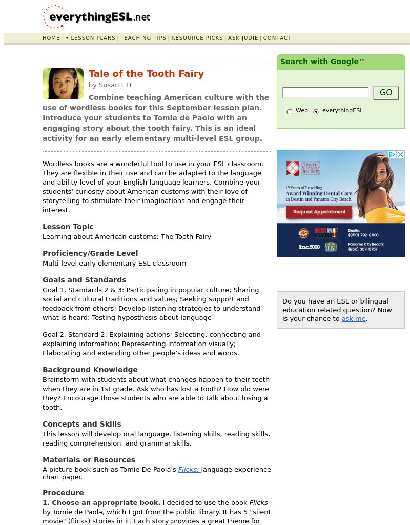 Tale of the Tooth Fairy Lesson Plan