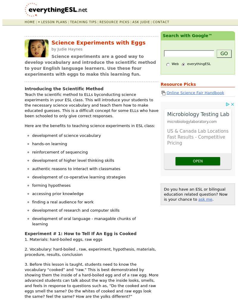 Science Experiment With Eggs Lesson Plan