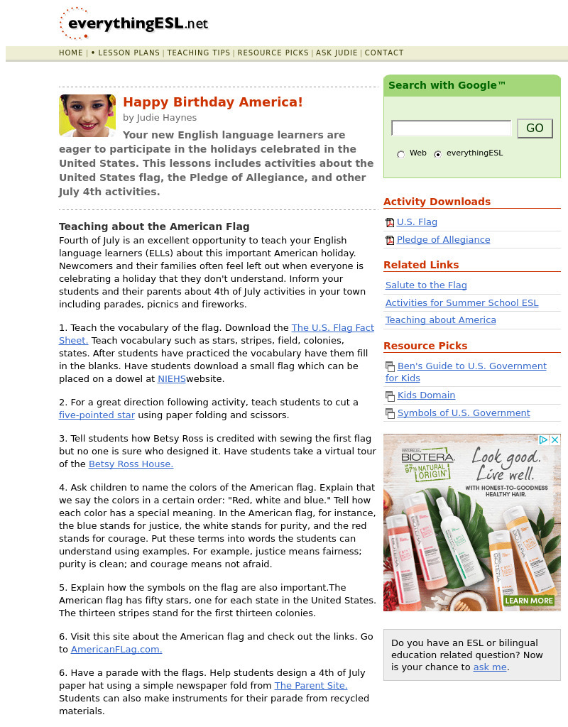 Happy Birthday America! Lesson Plan