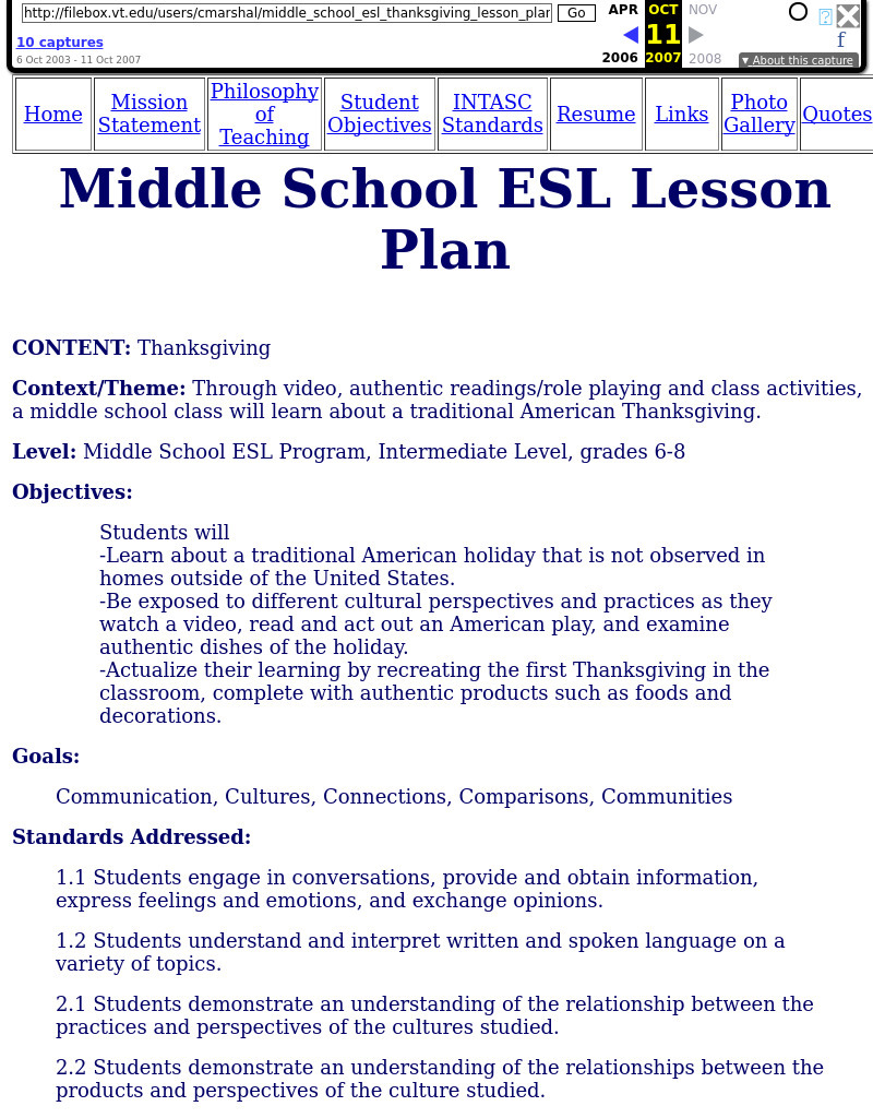 Thanksgiving (ESL) Lesson Plan