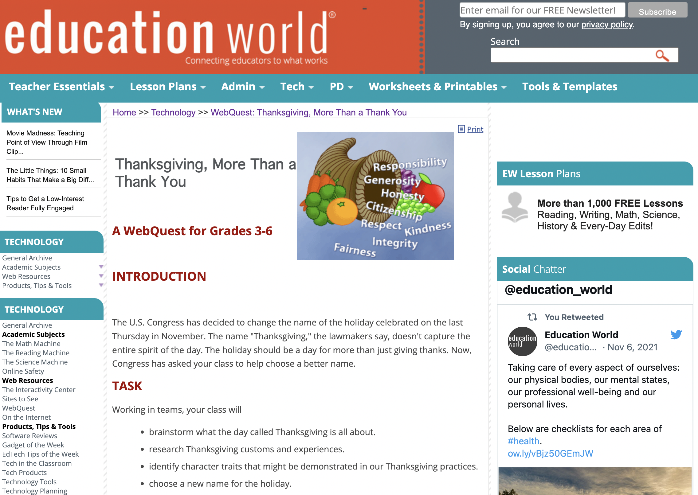 Thanksgiving, More Than a Thank You: A WebQuest for Grades 3-6 Activity