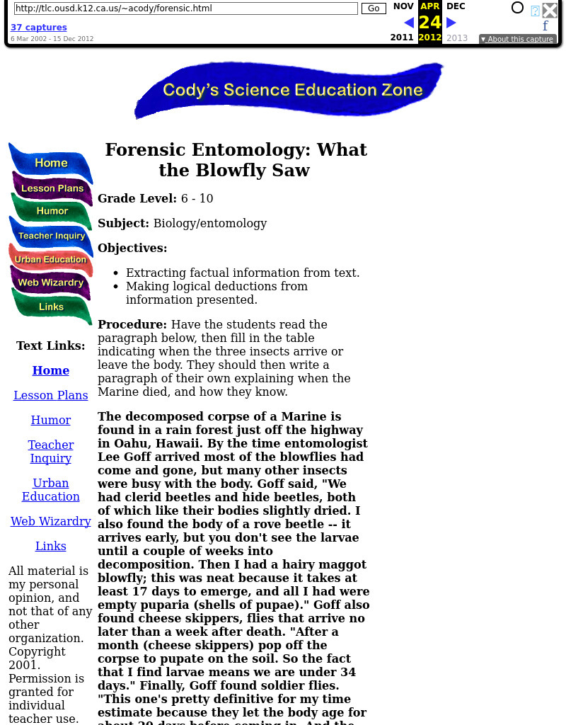 Forensic Entomology:  What the Blowfly Saw Lesson Plan
