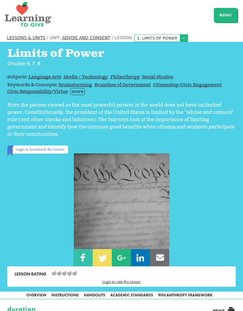 Advise And Consent Lesson 1:  Limits of Power Lesson Plan