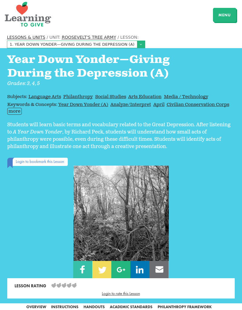 Year Down Yonder -- Giving During the Depression Lesson Plan