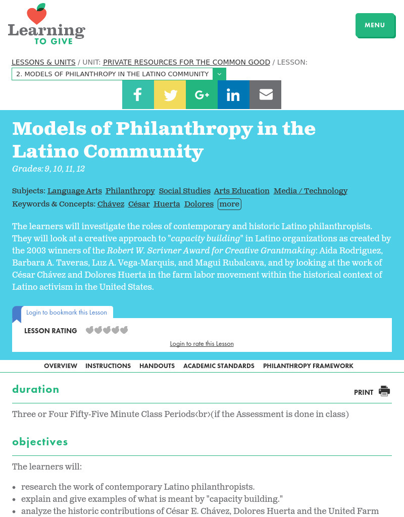 Models of Philanthropy in the Lation Community Lesson Plan