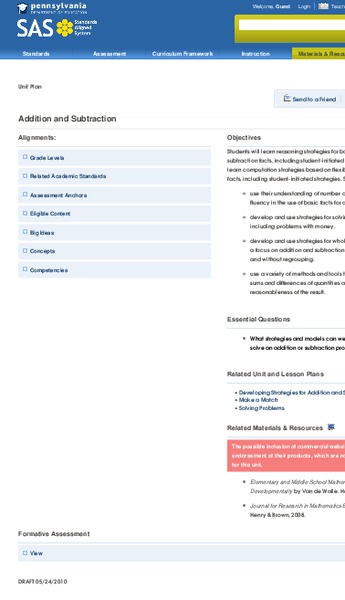 Addition and Subtraction Lesson Plan
