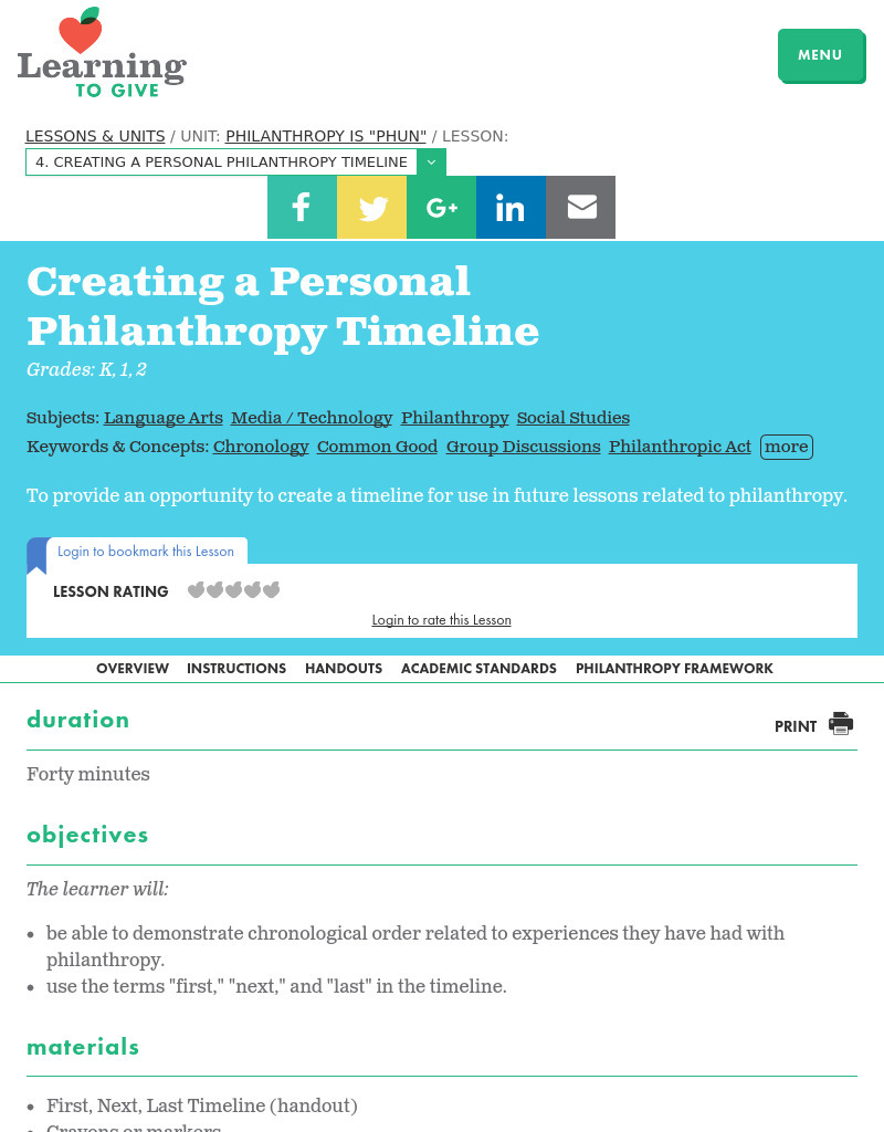 Philanthropy is "phun" Lesson 4:  Creating a Personal Philanthropy Timeline Lesson Plan