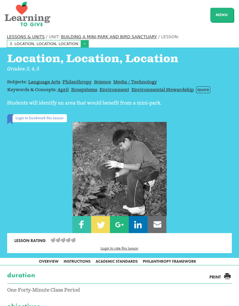 Building a Mini-park And Bird Sanctuary Lesson 3:  Location, Location, Location Lesson Plan