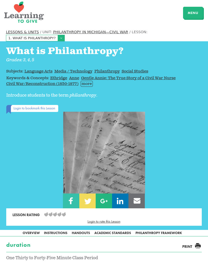 Philanthropy in Michigan? Civil War Lesson 1:  What is Philanthropy? Lesson Plan