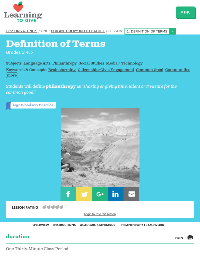 Philanthropy in Literature Lesson 1:  Definition of Terms Lesson Plan