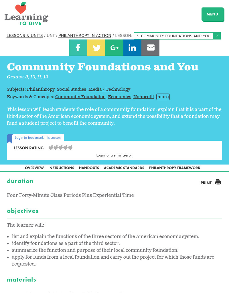 Community Foundations and You Lesson Plan