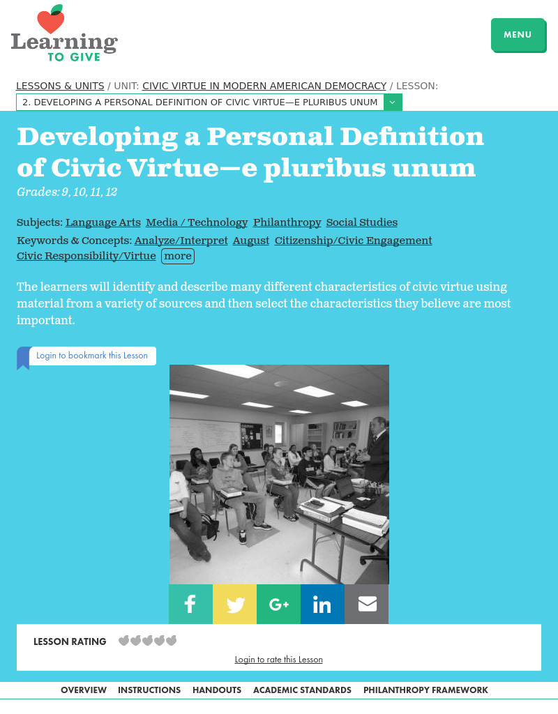 Civic Virtue in Democracy Lesson Plan