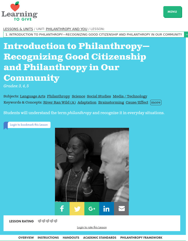 Introduction to Philanthropy-Recognizing Good Citizenship and Philanthropy in Our Community Lesson Plan