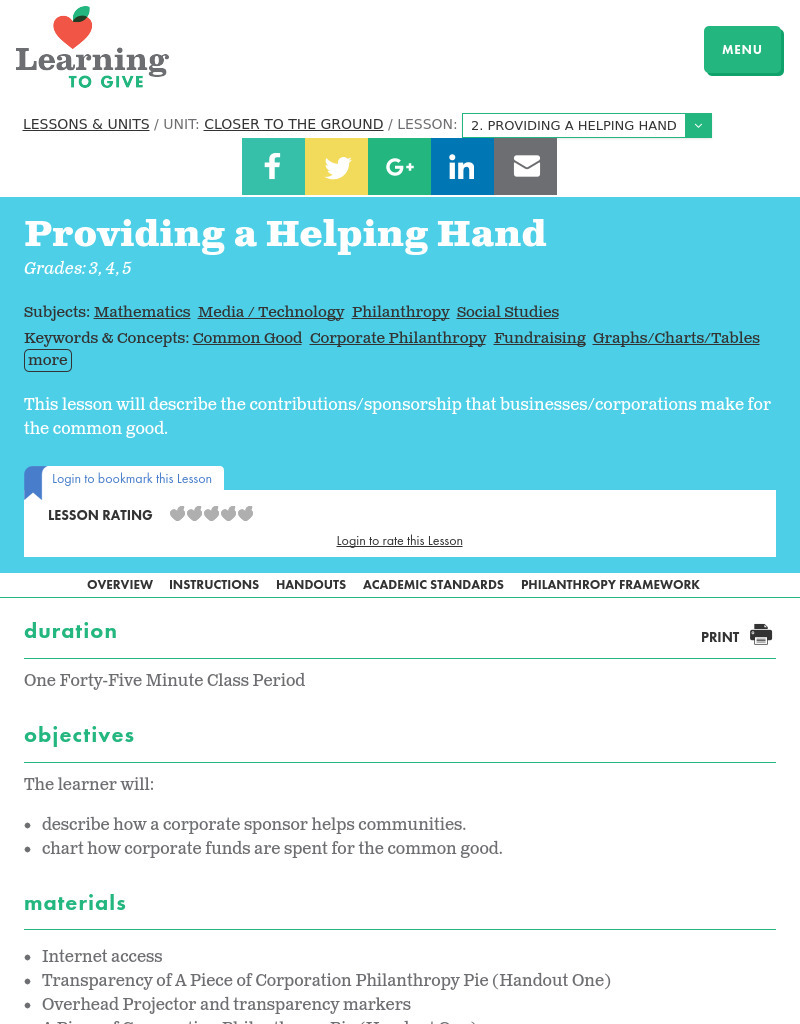 Closer To the Ground Lesson 2:  Providing a Helping Hand Lesson Plan
