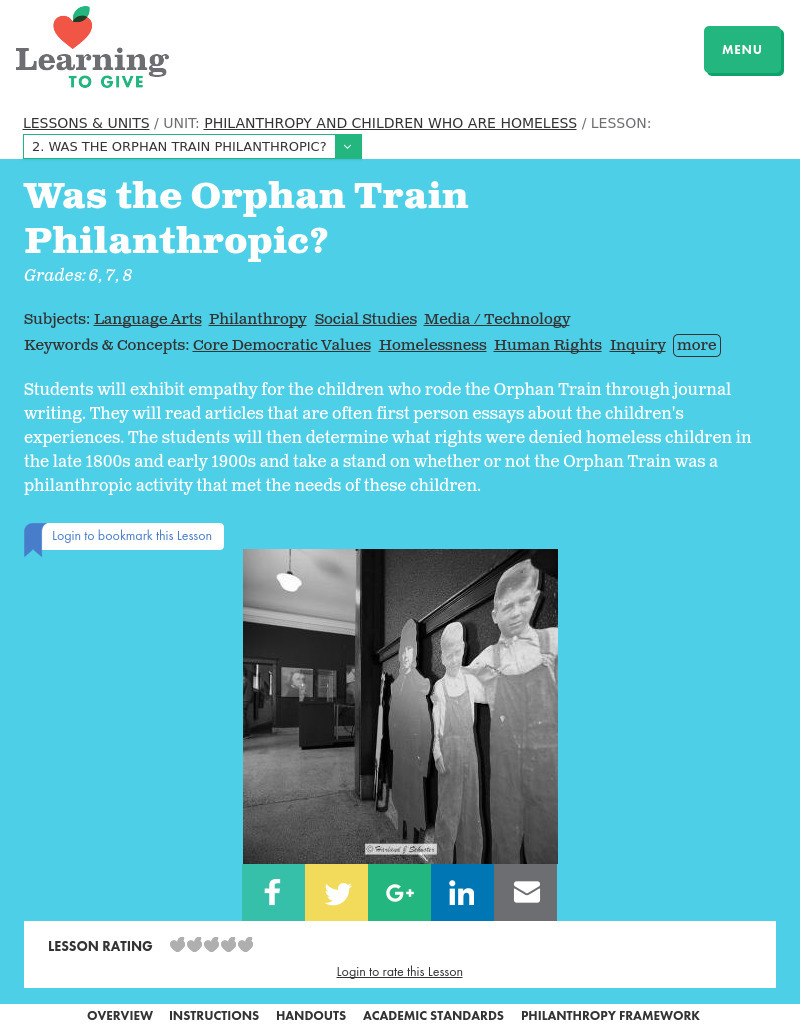 Philanthropy And Children Who Are Homeless Lesson 2:  Was the Orphan Train Philanthropic? Lesson Plan