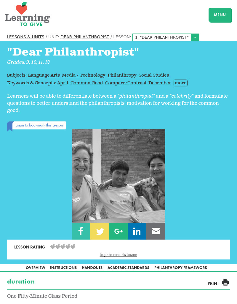 Dear Philanthropist Lesson Plan