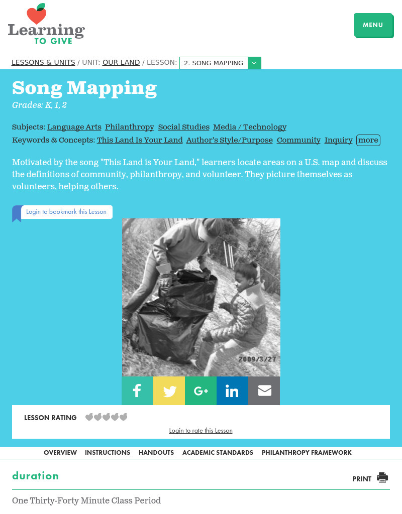 Our Land Lesson 2:  Song Mapping Lesson Plan