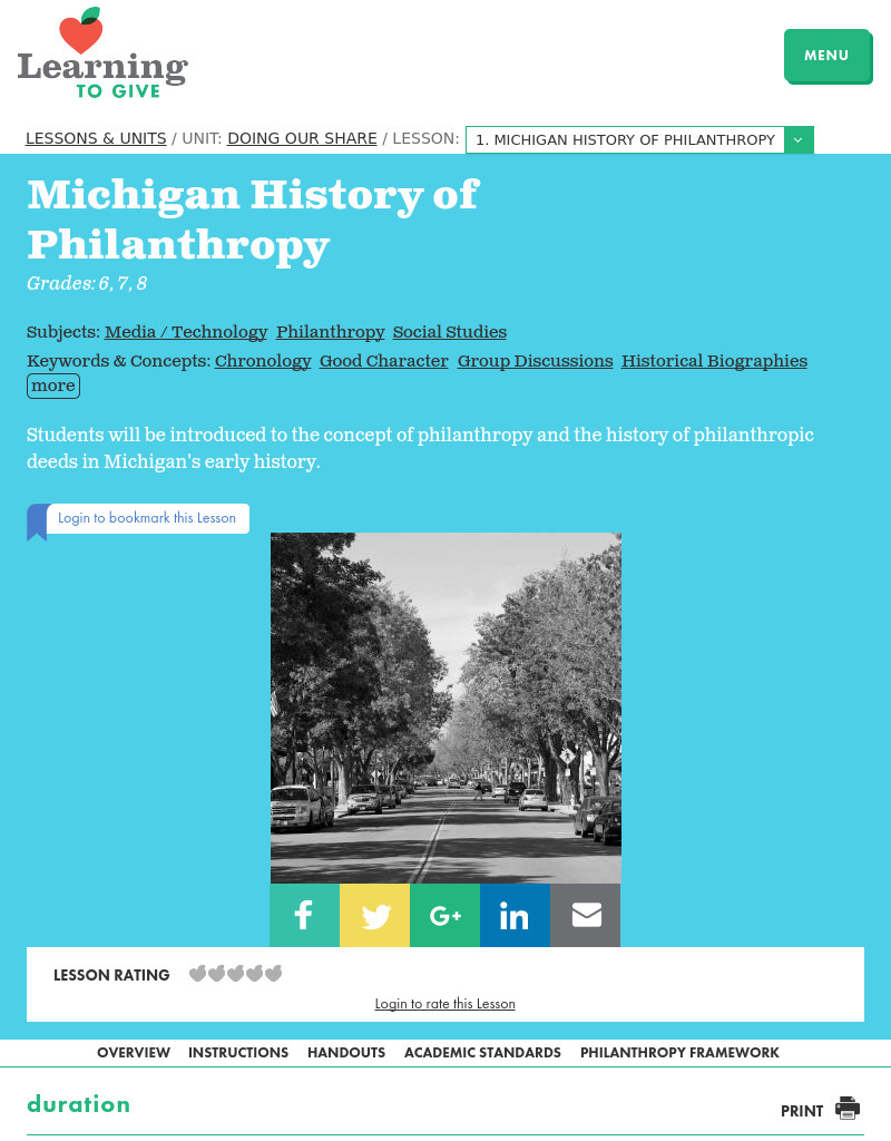 Doing Our Share Lesson 1:  Michigan History of Philanthropy Lesson Plan