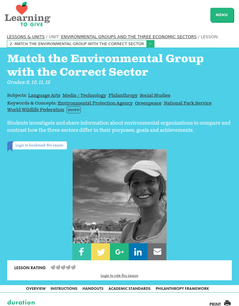 Match the Environment Group with the Correct Sector Lesson Plan