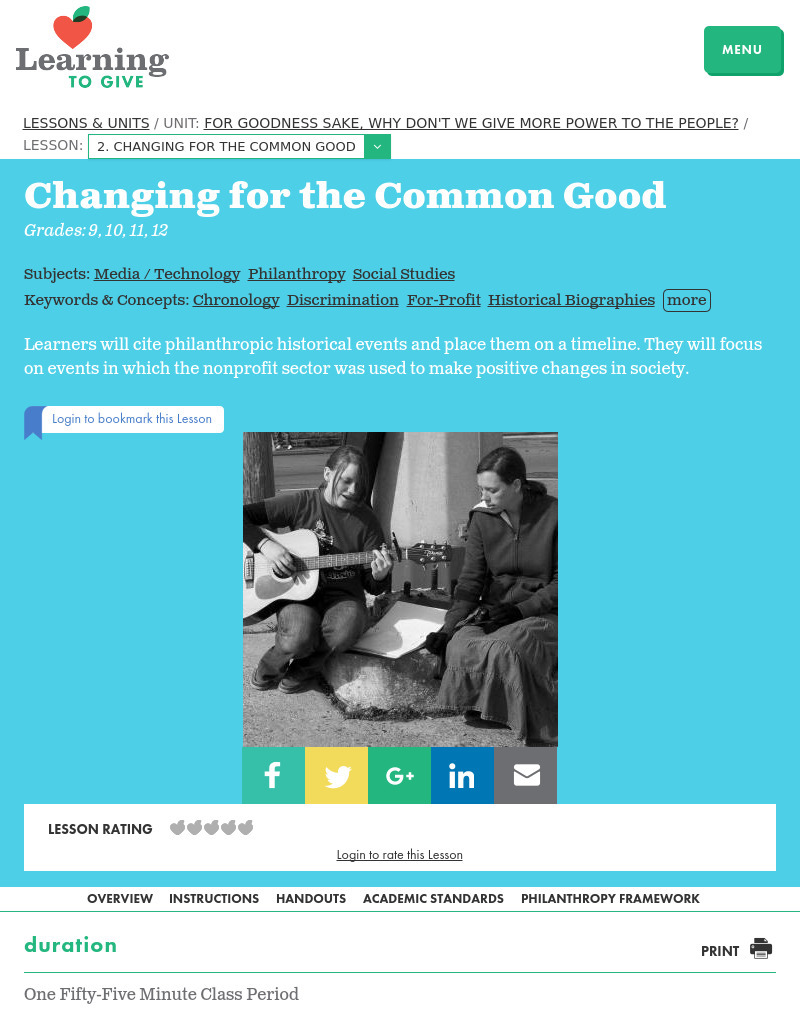 Changing for the Common Good Lesson Plan