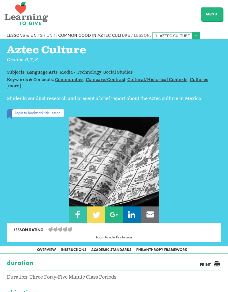 Aztec Culture Lesson Plan