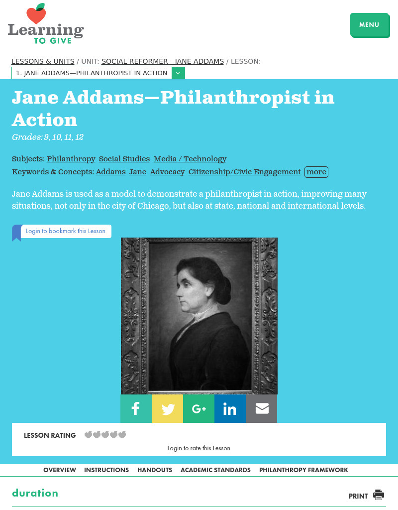 Jane Addams -- Philanthropist in Action Lesson Plan