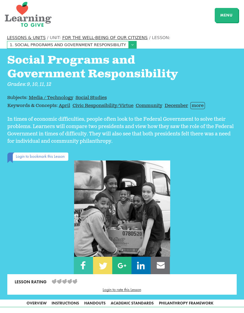 Social Programs and Government Responsibility Lesson Plan