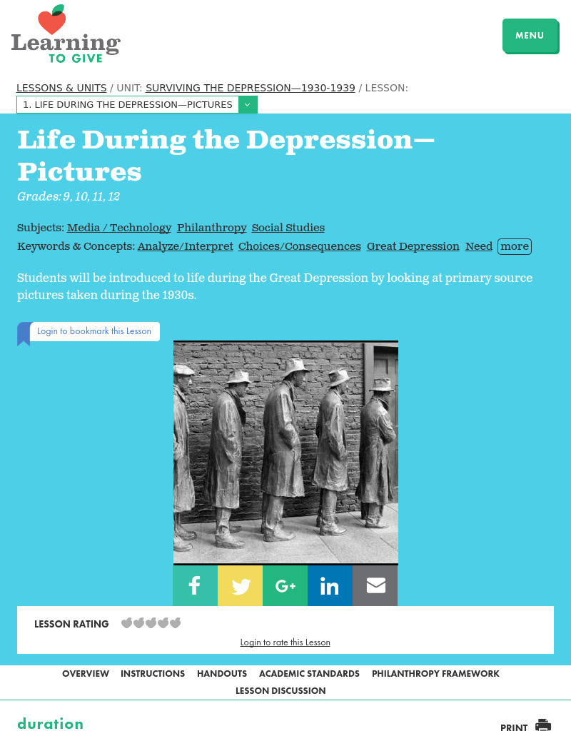 Surviving the Depression- 1930-1939 Lesson 1: Life During the Depression- Picture Lesson Plan