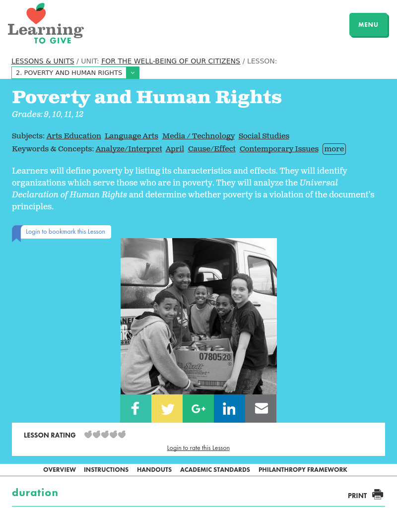 For the Well-being of Our Citizens Lesson 2:  Poverty And Human Rights Lesson Plan