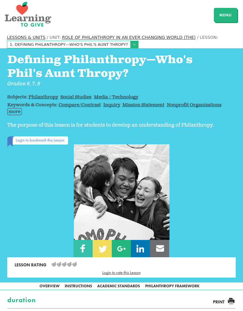 Defining Philanthropy -- Who's Phil's Aunt Trophy? Lesson Plan