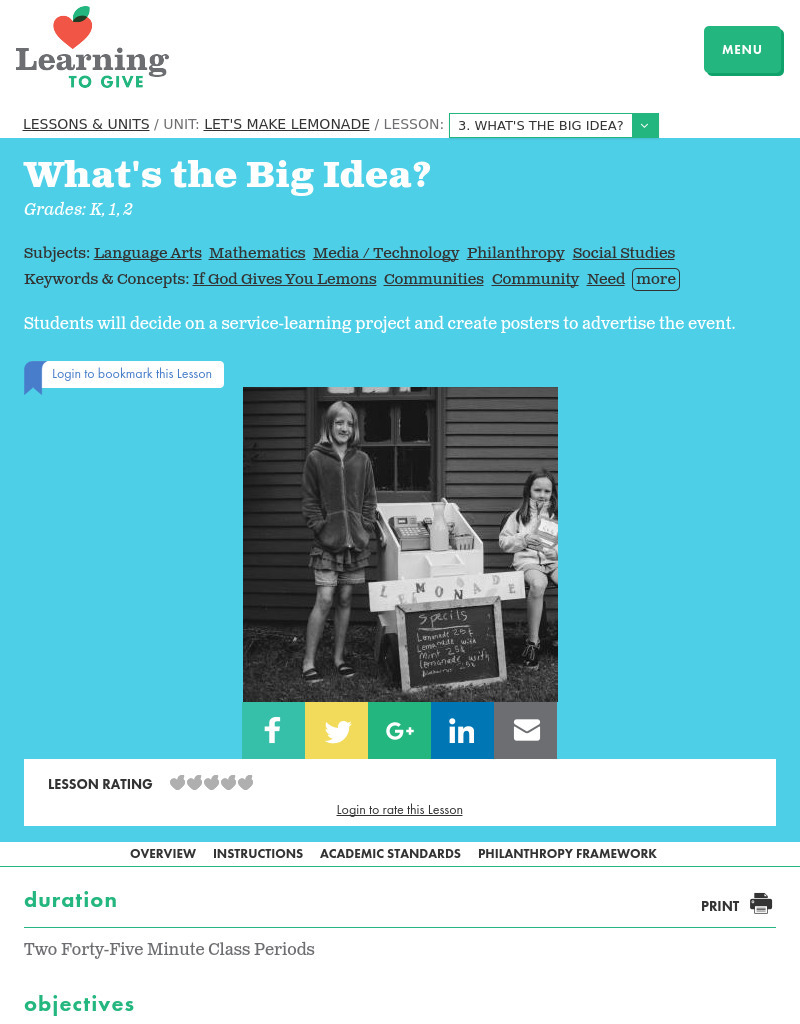 Let's Make Lemonade Lesson 3:  What's the Big Idea? Lesson Plan