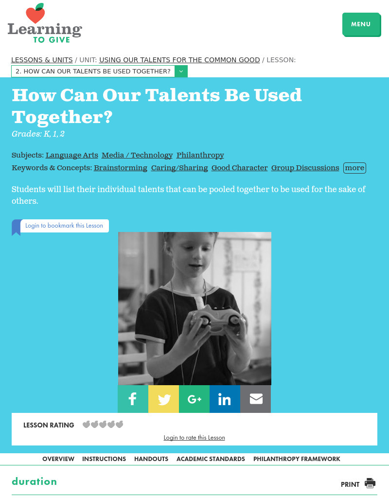 Using Our Talents for the Common Good LESSON 2:  How Can Our Talents Be Used Together? Lesson Plan