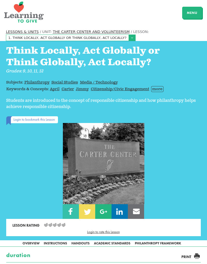 Jimmy Carter: Civic Action, Lesson 1 Lesson Plan