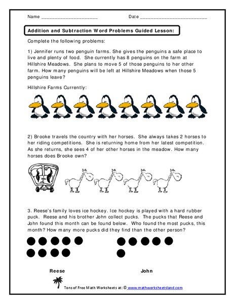 Addition and Subtraction Word Problems Worksheet