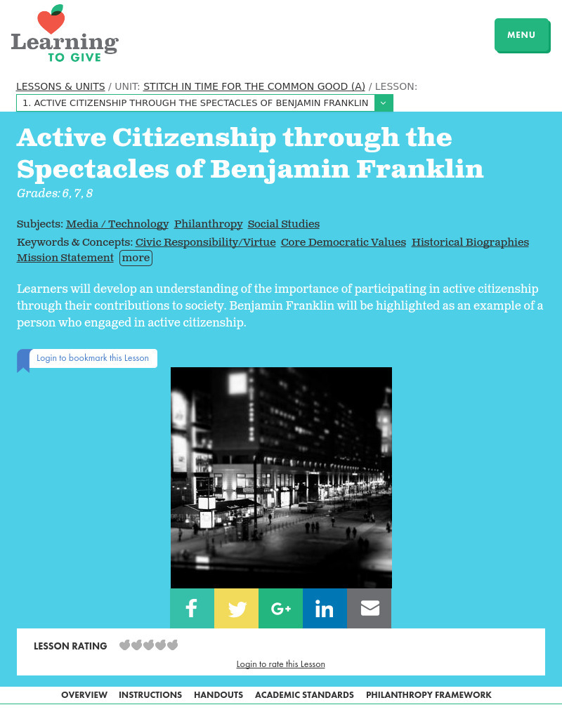 Active Citizenship through the Spectacles of Benjamin Franklin Lesson Plan