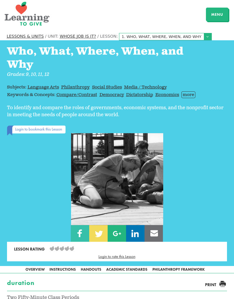 Who, What, Where, When, and Why Lesson Plan