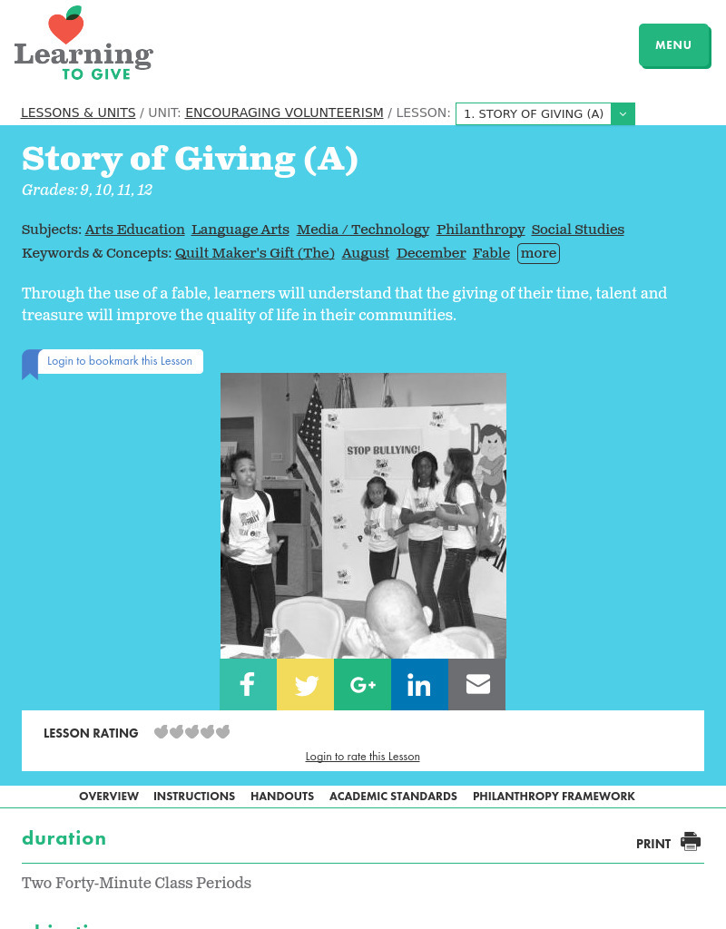 A Story of Giving Lesson Plan