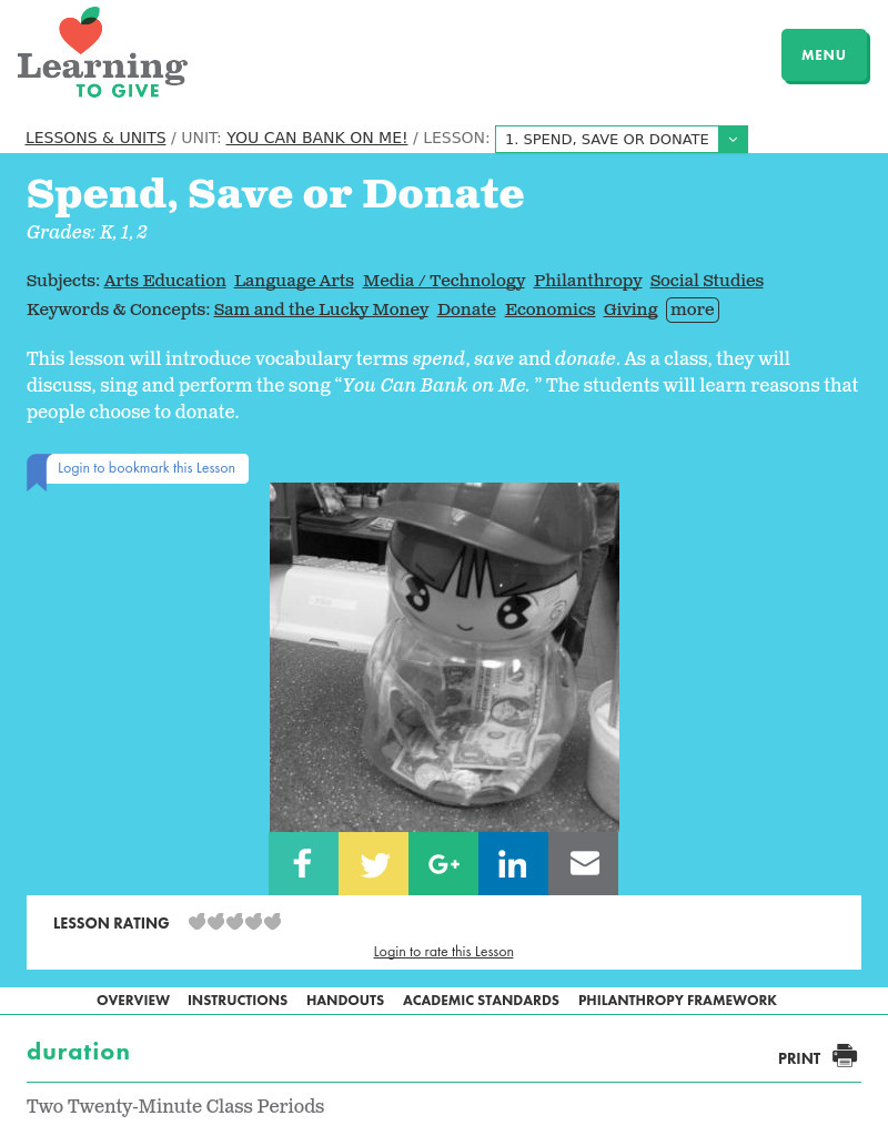 Spend, Save or Donate Lesson Plan