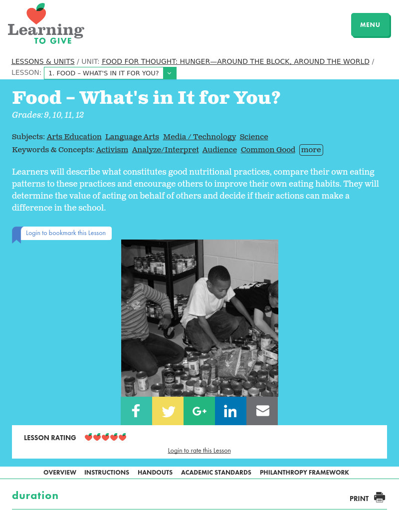 Food - What's in It for You? Lesson Plan