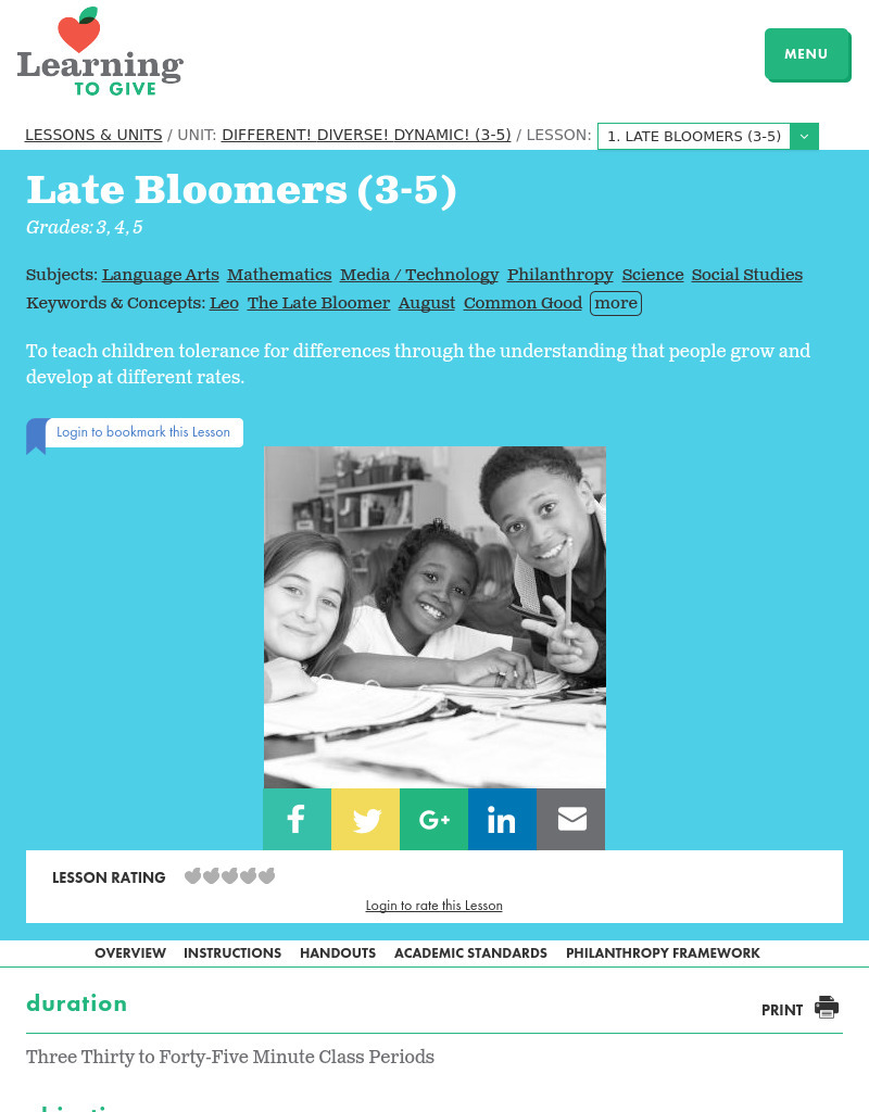 Different! Diverse! Dynamic! Lesson 1:  Late Bloomers Lesson Plan