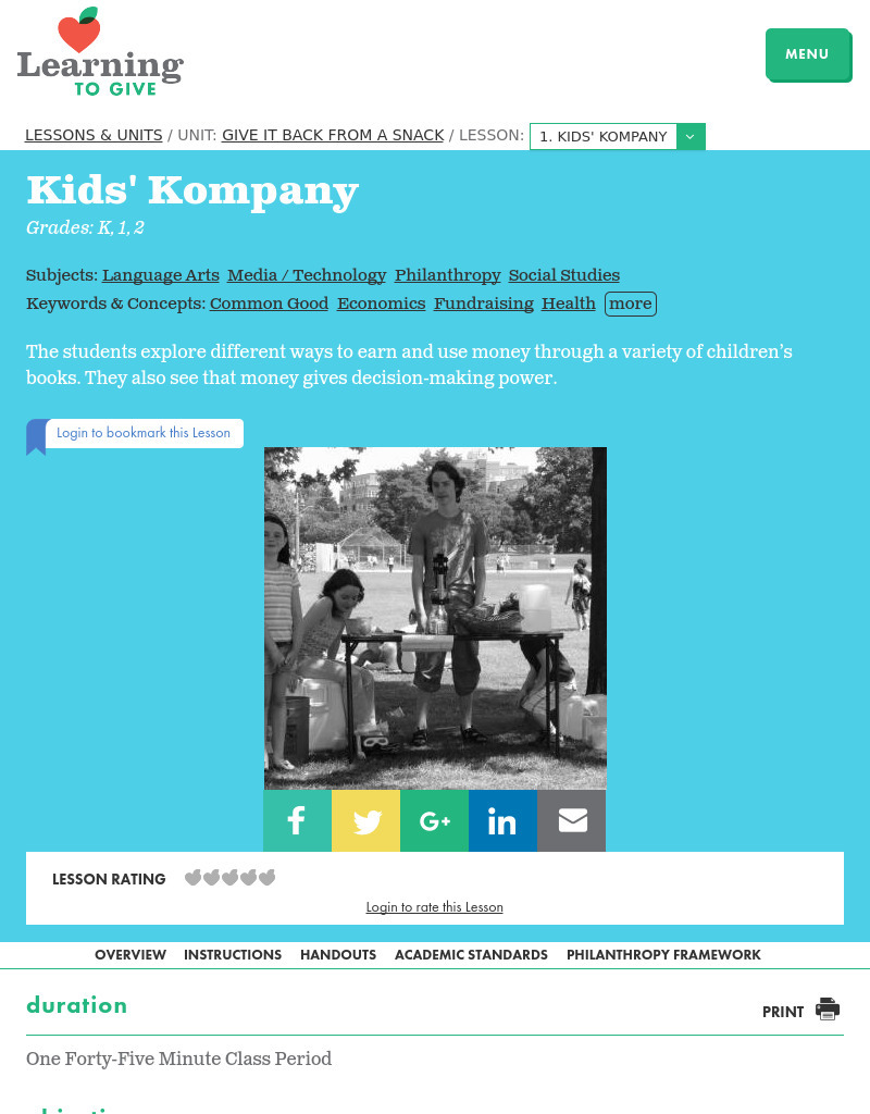 Give It Back From a Snack Lesson 1:  Kids' Kompany Lesson Plan