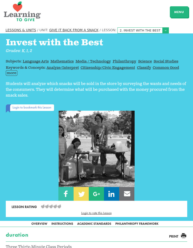 Give It Back From a Snack Lesson 2:  Invest With the Best Lesson Plan