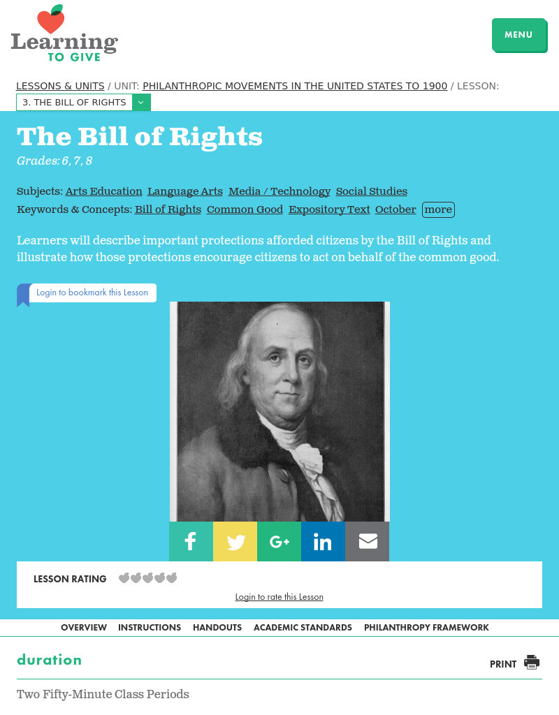 Philanthropic Movements in the United States To 1900: The Bill of Rights Lesson Plan