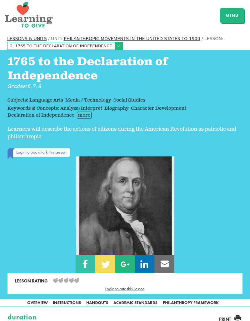 Philanthropic Movements in the United States to 1900: 1765 to the Declaration of Independence Lesson Plan
