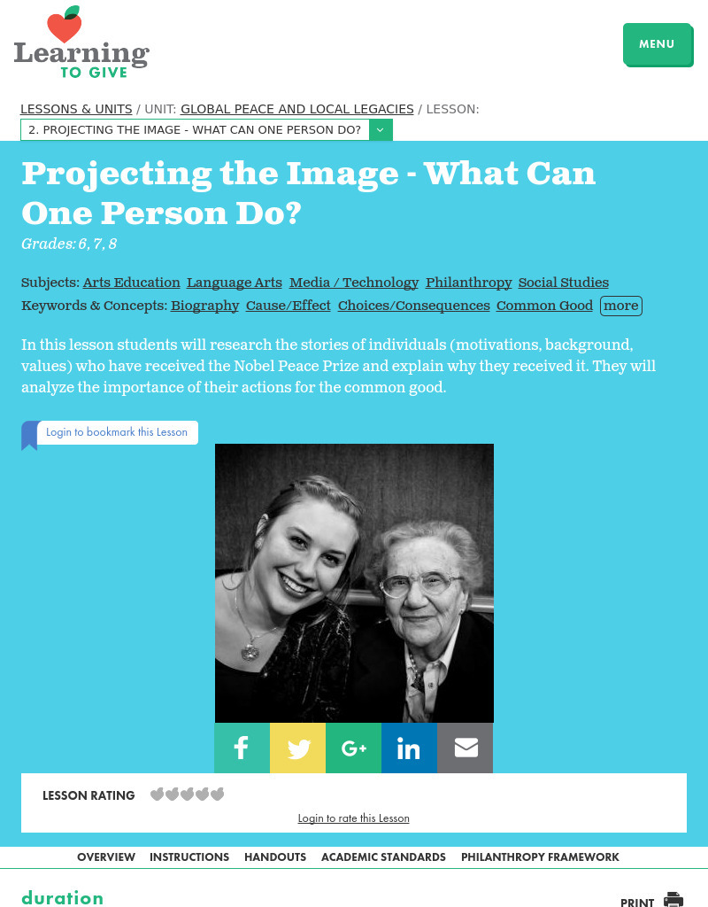 Projecting the Image -- What Can One Person Do? Lesson Plan